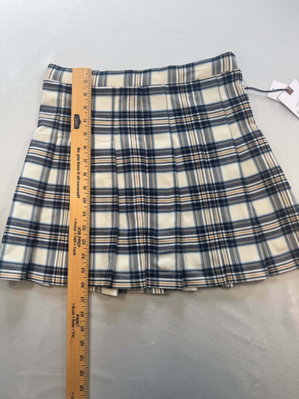 Dry Goods Originality Navy and Cream Plaid Pleated Mini Skirt NWT - Picture 2 of 9